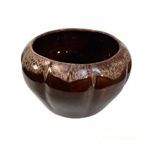 Cookson CP USA Pottery Brown Drip Glaze Round Planter Vintage CP-1 Lobed